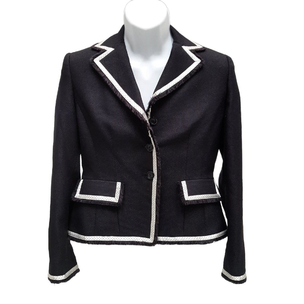 Tahari ASL Women's Lined Blazer Jacket Size 6P Petites black white career style